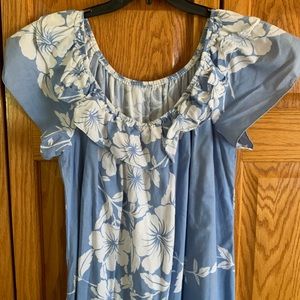 Hilo Hattie Hawaii Size 1X Dress LT blue & white floral off shoulder Dress